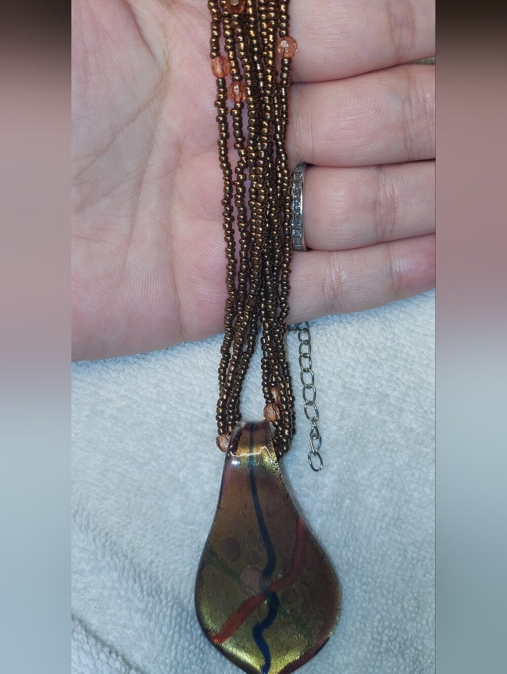 Handcrafted Brown Glass Teardrop Pendant Necklace